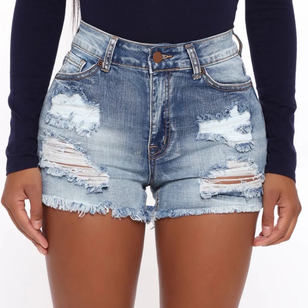 Fashion Nova Jean Shorts High-Waisted Distressed